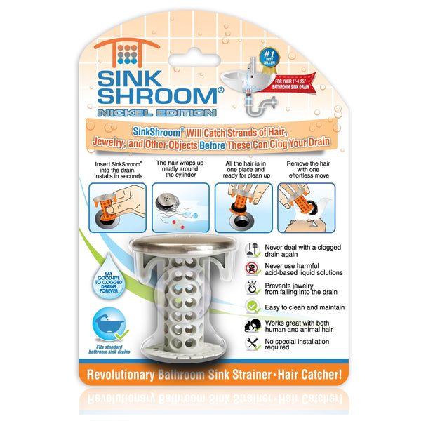 SinkShroom (Nickel Edition)  Prevents Clogged Bathroom Sink Drains