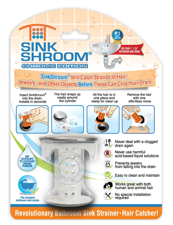 SinkShroom (Chrome Edition)  Prevents Clogged Bathroom Sink Drains
