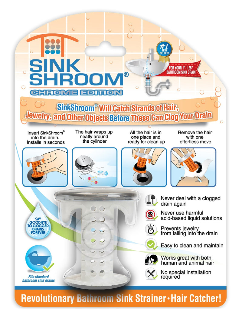 SinkShroom (Chrome Edition)  Prevents Clogged Bathroom Sink Drains